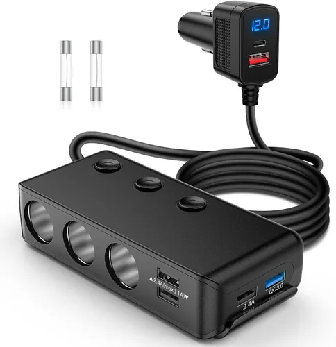 Vista 15 de Nilight Panel de enchufe de cargador de encendido y apagado 4 en 1, cargador USB dual, toma de corriente, voltímetro LED, encendedor de cigarrillos