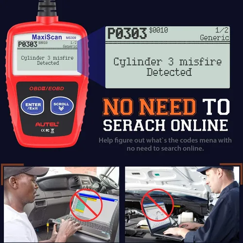 Vista 4 de Autel OBD2 Escáner MaxiScan MS309 para Coche, Lector de Códigos del Motor, Comprueba el Estado del Monitor de Emisiones, Nueva Herramienta