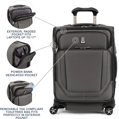 Vista 3 de Travelpro Crew Versapack - Maleta giratoria extensible Softside, Gris (Titanium Grey)), 407186305