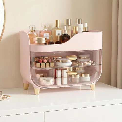 Vista 3 de Organizador de maquillaje para tocador con cajones grandes y suaves, organizador de cuidado de la piel extra grande para encimera de baño y tocador
