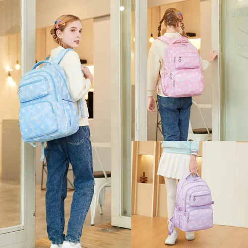 Vista 6 de Juego de 3 mochilas para niñas con bolsa de almuerzo a juego, mochila escolar para niñas