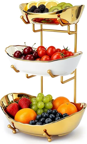 Vista 10 de Cesta de fruta de 3 niveles, frutero de cerámica para encimera