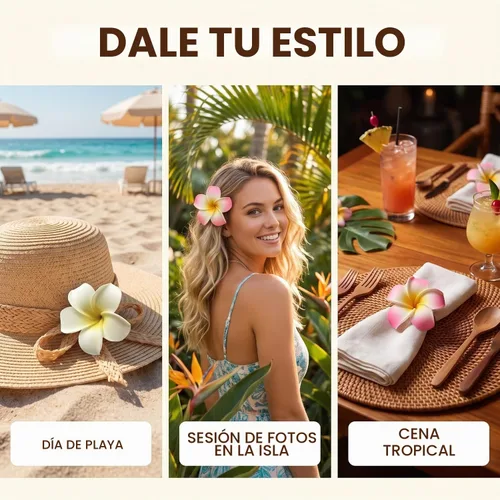 Vista 2 de 2 pinzas para el pelo hawaianas Frangipani Plumeria, cabeza de espuma, 2.8 in, color blanco y rosa