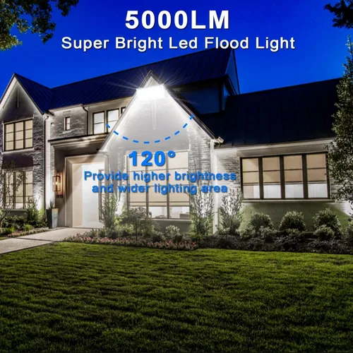 Vista 2 de Luz de inundación de 50 W para exteriores, paquete de 4 luces LED de 5000 lúmenes, 6500 K súper brillantes, enchufe para exteriores, luces