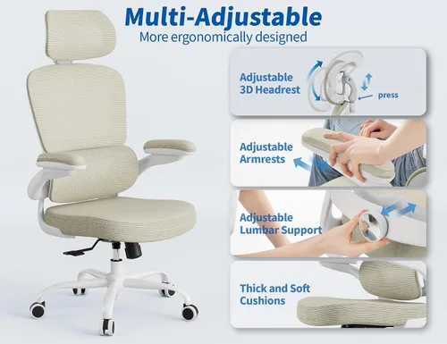 Vista 4 de TRALT Silla Ergonómica de Oficina - Silla de Escritorio con Reposacabezas Ajustable Soporte Lumbar Silla de Computadora - Silla Cómoda de Malla