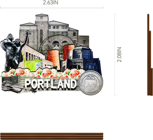 Vista 3 de Imán de madera de Portland de EE. UU. 3D para nevera, recuerdos coleccionables, decoraciones artesanales hechas a mano
