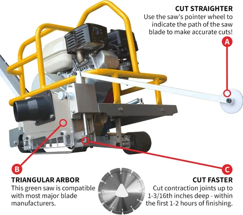 Vista 9 de TOMAHAWK 6" Early Entry Concrete Saw Walk Behind Green Joint Saw with 3.5HP Gas Powered GX120 Honda Engine and Dust Control