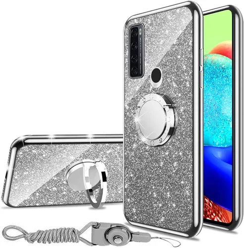 Vista 42 de nancheng Funda de teléfono para TCL A3X (A600DL), funda para Alcatel TCL A3X niñas y mujeres, bonita funda de silicona transparente con purpurina