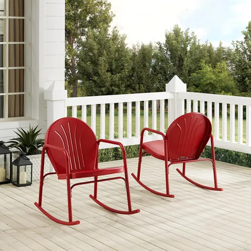 Vista 7 de Crosley Furniture Griffith - Juego de 2 mecedoras de metal retro para exteriores, para porche, terraza, balcón, patio trasero, rojo brillante