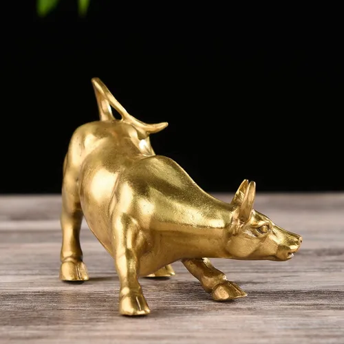 Vista 4 de BRASSTAR Latón Fengshui hecho a mano toro buey estatua encanto suerte riqueza estatuilla regalo de negocios decoración del hogar TQGJPT1