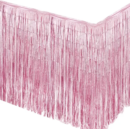 Vista 13 de allgala Faldones de mesa de oropel negro, paquete de 2 faldas de mesa de 29 x 108 pulgadas con flecos metálicos para fiestas, eventos, desfiles