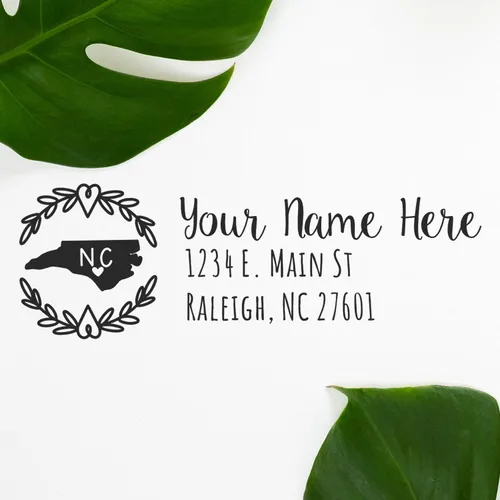 Vista 18 de State of Alabama Wreath Duo Hand Address Stamp - Personalized Rubber Stamp Montaje manual Duo