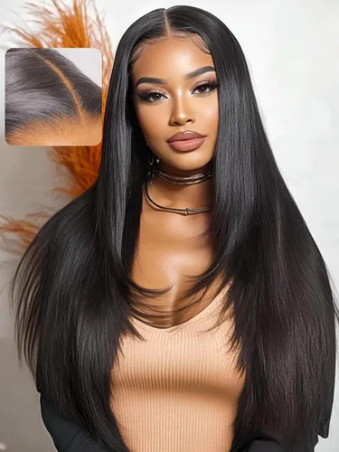 Vista 10 de UNICE Yaki Straight Pelucas Frontales de Encaje 13x4 de Cabello Humano con Cordón Pre Everything Sin Pegamento Peluca Frontal de Cabello Humano Pre