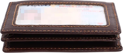 Vista 22 de Billetera delgada de cuero auténtico con bolsillo frontal, espacio para identificación y tarjetero con tecnología RFID