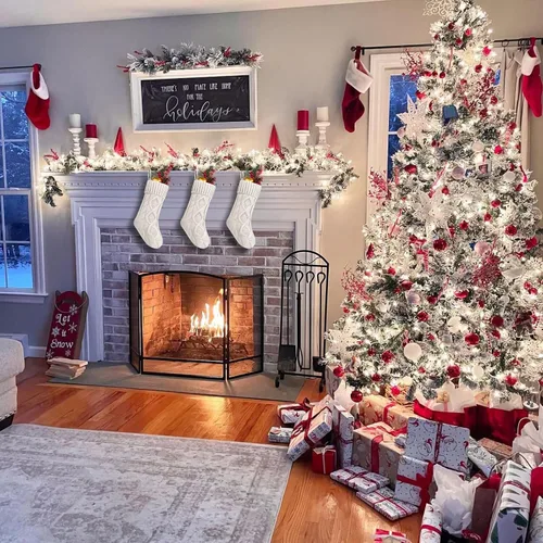 Vista 3 de Paquete de 3 medias de Navidad, 14 pulgadas, calcetines de punto trenzado, regalos y decoración para vacaciones familiares, decoración de fiesta