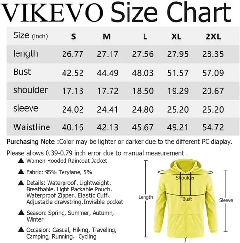 Vista 6 de VIKEVO Chaqueta impermeable con capucha para mujer plegable plegable larga activa para exteriores