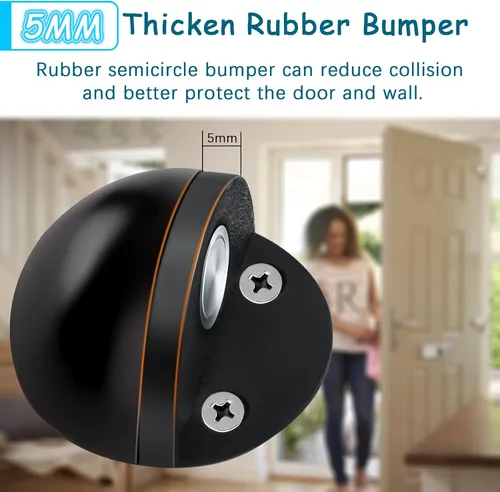 Vista 3 de Tope de puerta, tope magnético para puerta, adhesivo negro, soporte invisible de acero inoxidable, sin taladro, protector de pared, cúpula magnética