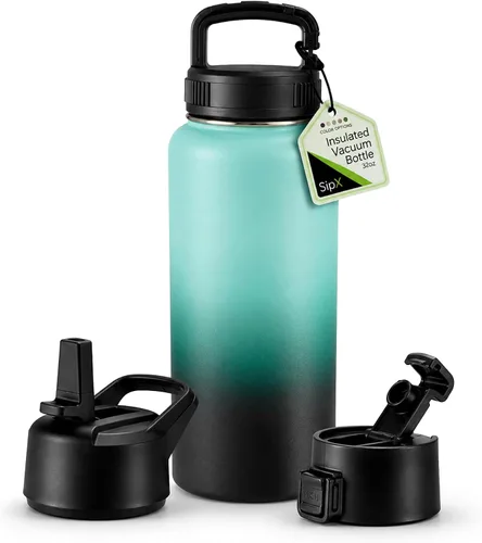 Vista 16 de SIPX™ Botella de Agua Aislada de 18 oz con 3 Tapas – Acero Inoxidable a Prueba de Fugas, Triple Aislamiento – Frío 24 Horas/Caliente 12 Horas – Negro