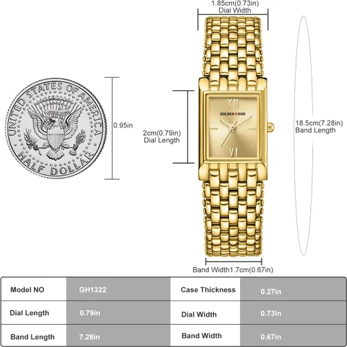 Vista 5 de GOLDEN HOUR Reloj de oro con pulsera rectangular vintage para mujer