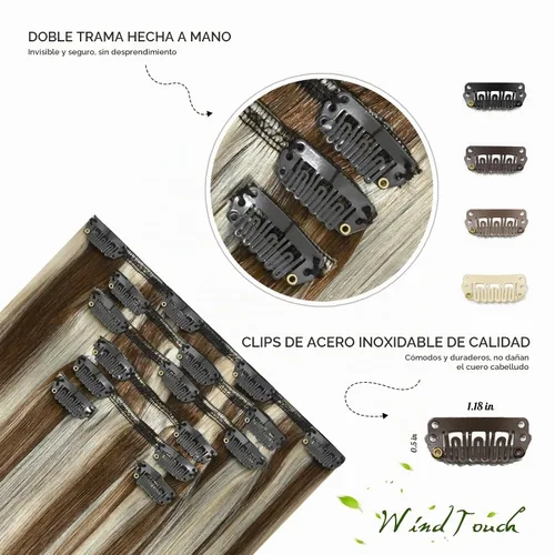 Vista 7 de WindTouch - Extensiones de cabello humano real con clip, color marrón claro a rubio con reflejos #6P613, 22 pulgadas, 4.33 onzas, 7 piezas #6p613