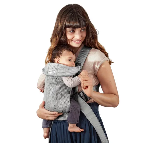 Vista 27 de BabyBjörn Portabebés Mini, gris claro, jersey 3D Portabebés (7-25 libras), ergonómico, fácil de usar