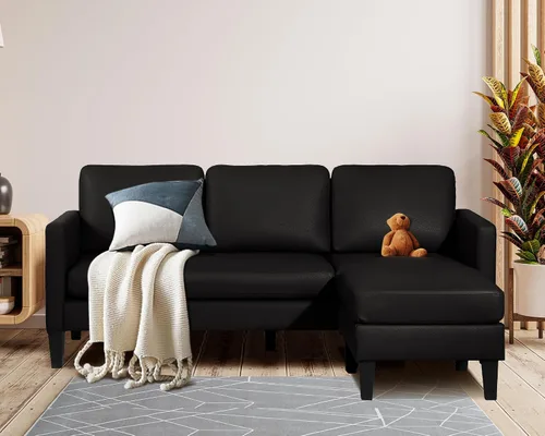 Vista 7 de TITIMO Sofá seccional de piel sintética, sofá en forma de L con diván reversible, sofá modular convertible de 3 plazas, sofás pequeños modernos