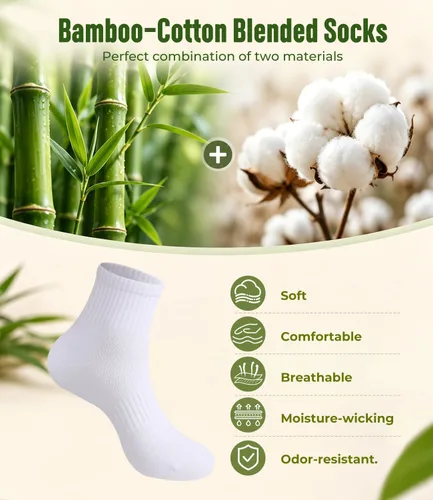 Vista 3 de BAMBOO COOL Calcetines tobilleros ultrasuaves para hombre, ligeros B-blanco*8