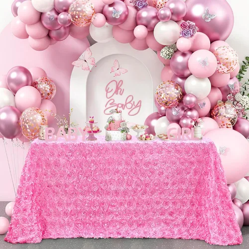 Vista 33 de B-COOL Mantel de rosetón negro de 60 x 102 pulgadas, mantel rectangular floral 3D para decoración de cumpleaños al aire libre, fiestas de cumpleaños