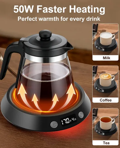 Vista 5 de Kepwam Calentador de Taza de Café – Calentador de Café Eléctrico de 55W para Escritorio, 3 Configuraciones de Temperatura y Temporizador de 2-9