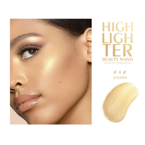Vista 4 de KYDA Varita iluminadora líquida, iluminador facial brillante para construir, resaltador brillante, bronceador, cobertura suave mezclable con Dorado