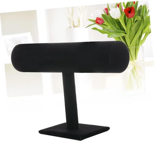 Vista 8 de ARTIBETTER Torre de exhibición para soporte de barra en T de estante negro, soportes para joyería de nivel simple, organizador desmontable negro