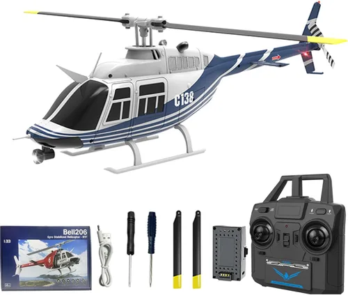 Vista 10 de Helicóptero de control remoto C138, helicóptero Bell206 a escala 1:33, 2.4G, 4 canales, RTF, monohélice libre, posicionamiento de flujo óptico