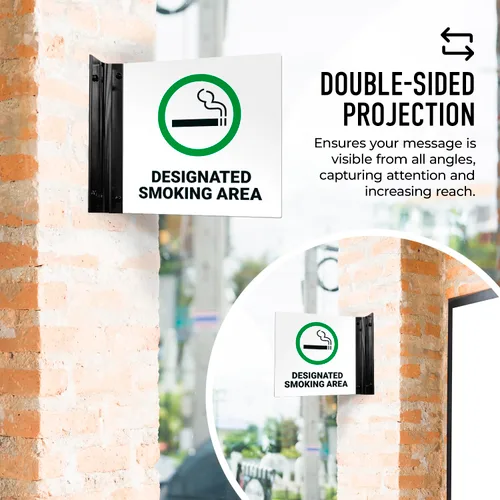 Vista 3 de Señal designada para proyectar área de fumar, doble cara, 6 x 6 pulgadas, ACM, con accesorio negro satinado, fabricado en Estados Unidos 6x6