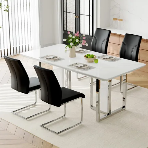 Vista 34 de Juego de mesa de comedor Marle blanca de 63 pulgadas para 4