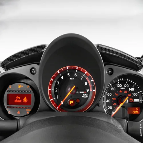 Vista 4 de Adhesivo decorativo de fibra de carbono suave para el interior del automóvil, velocímetro de control central, compatible con Nissan 370Z Z34 2019