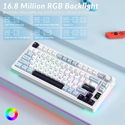Vista 6 de AULA Teclado mecánico inalámbrico S75 PRO con pantalla y perilla, 75% teclado para juegos intercambiable en caliente con interruptores