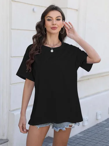 Vista 2 de Camisetas de gran tamaño para mujer, de manga corta, ajuste holgado, para verano, casual, básicas
