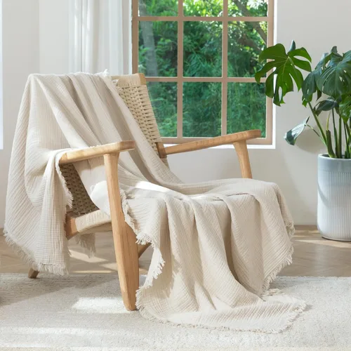 Vista 22 de MooMee - Manta de muselina 100% algodón con flecos de 4 capas de gasa, tamaño Queen Manta de verano suave, transpirable y ligera para adultos