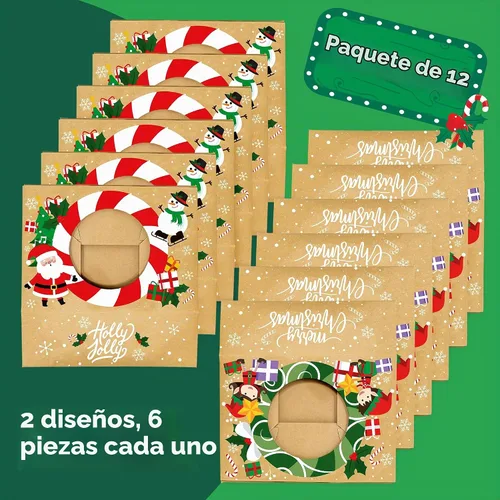 Vista 2 de Cajas de galletas navideñas para regalar, 12 latas de galletas navideñas de papel kraft con tapas, cajas resistentes de Navidad, latas de Navidad