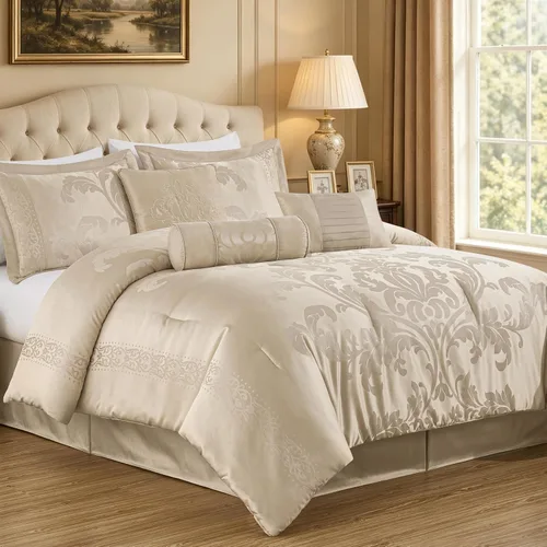 Vista 15 de Chezmoi Collection Juego de edredón floral de jacquard Royale de 7 piezas, matrimonial/doble, negro/dorado