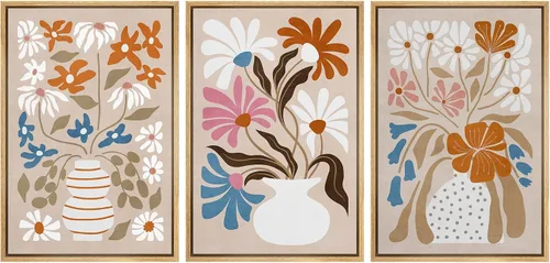 Vista 123 de MUDECOR Lienzo enmarcado para pared, juego de arte de ramo de flores de vida muerta de Marie Frosch, naturaleza, desierto, ilustración, arte