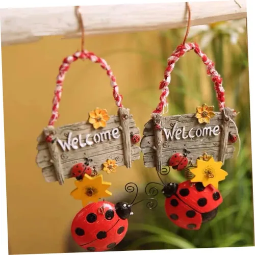Vista 6 de Seven Star Ladybug - Letrero colgante de resina para puerta con cuerda, placa decorativa de bienvenida para puerta delantera, interior, hogar