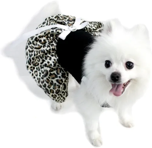 Vista 3 de Petitebella Vestido para perro cachorro con tema de leopardo liso (leopardo negro/beige, talla XS)
