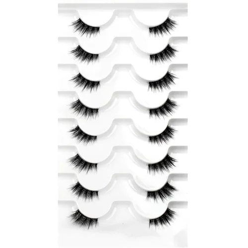Vista 79 de Pooplunch - Pestañas postizas estilo ojo de gato, extensión de volumen 8D natural, finas, cortas, de visón sintético, tiras de pestañas postizas