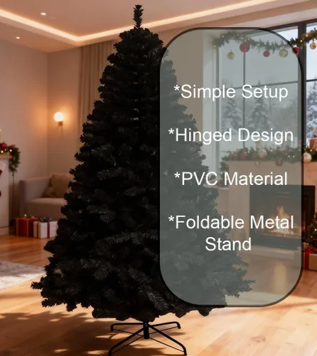 Vista 7 de SHATCHI Árbol artificial imperial negro de 4 pies, 230 puntas, árbol artificial con soporte de metal
