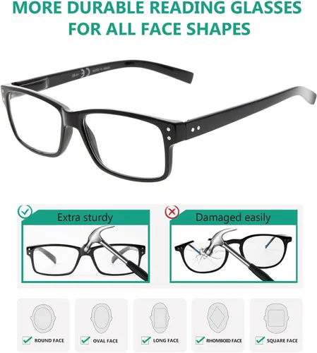 Vista 4 de Eyekepper Paquete de 5 lentes de lectura para hombre, incluye lentes de sol de lectura, bisagras de resorte, gafas clásicas de tramposo