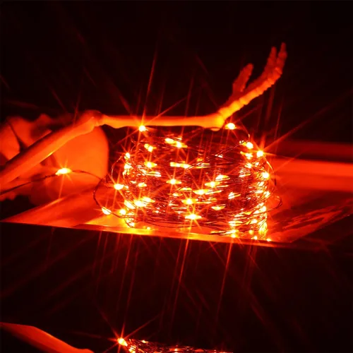 Vista 5 de Beingreat - Guirnalda de luces USB enchufables, paquete de 2 mini luces LED de 33 pies, cable negro con 8 modos para Halloween, Navidad, Pascua