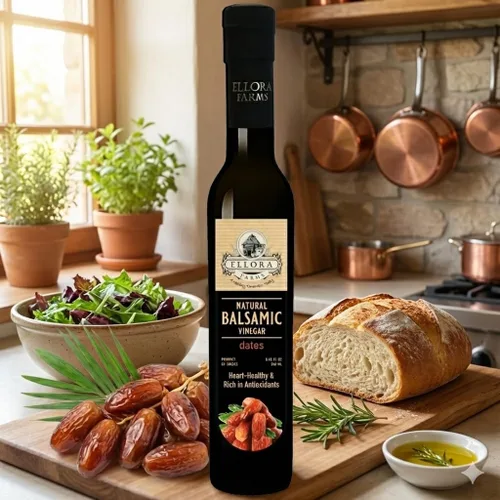 Vista 6 de Ellora Farms, Vinagre balsámico con infusión de jarabe de dátil, espeso, cremoso y envejecido en barrica, sin conservantes, botella de vidrio, 8.45