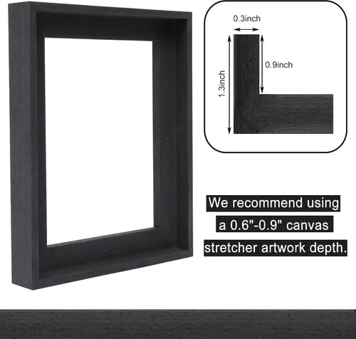 Vista 3 de Real Solid Wood Canvas Floater Frame 7.8x7.8, Canvas Floating Frame for 0.6"-0.9" Deep Paintings Artwork, Oil Painting Frames (Black, 7.8"x7.8")