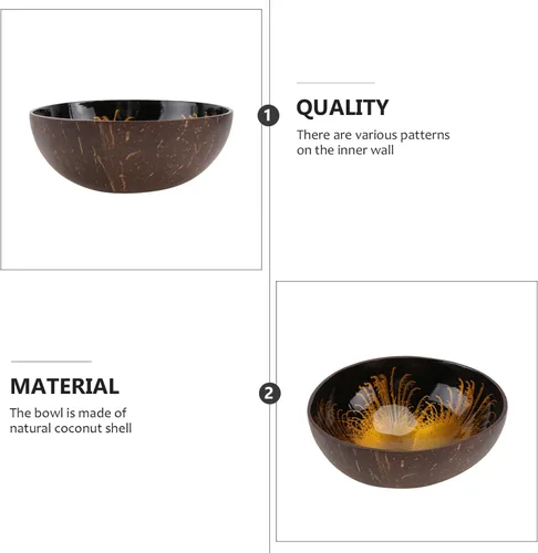 Vista 3 de KESYOO Cuenco de cáscara de coco natural, contenedor decorativo para dulces, frutos secos, cuenco de almacenamiento con patrón único para la entrada